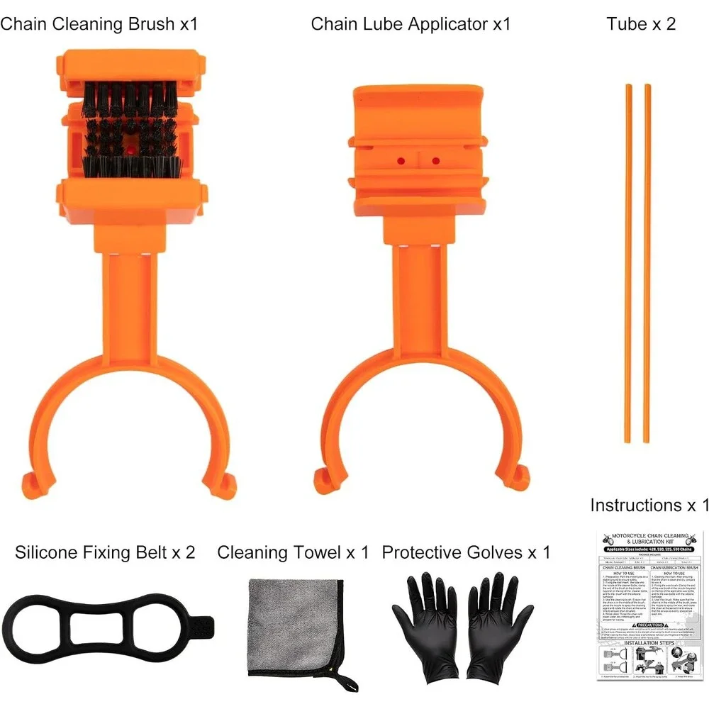 2 in 1 Motorcycle Chain Cleaner Lube Applicator Tool Kit 428 520 525 530